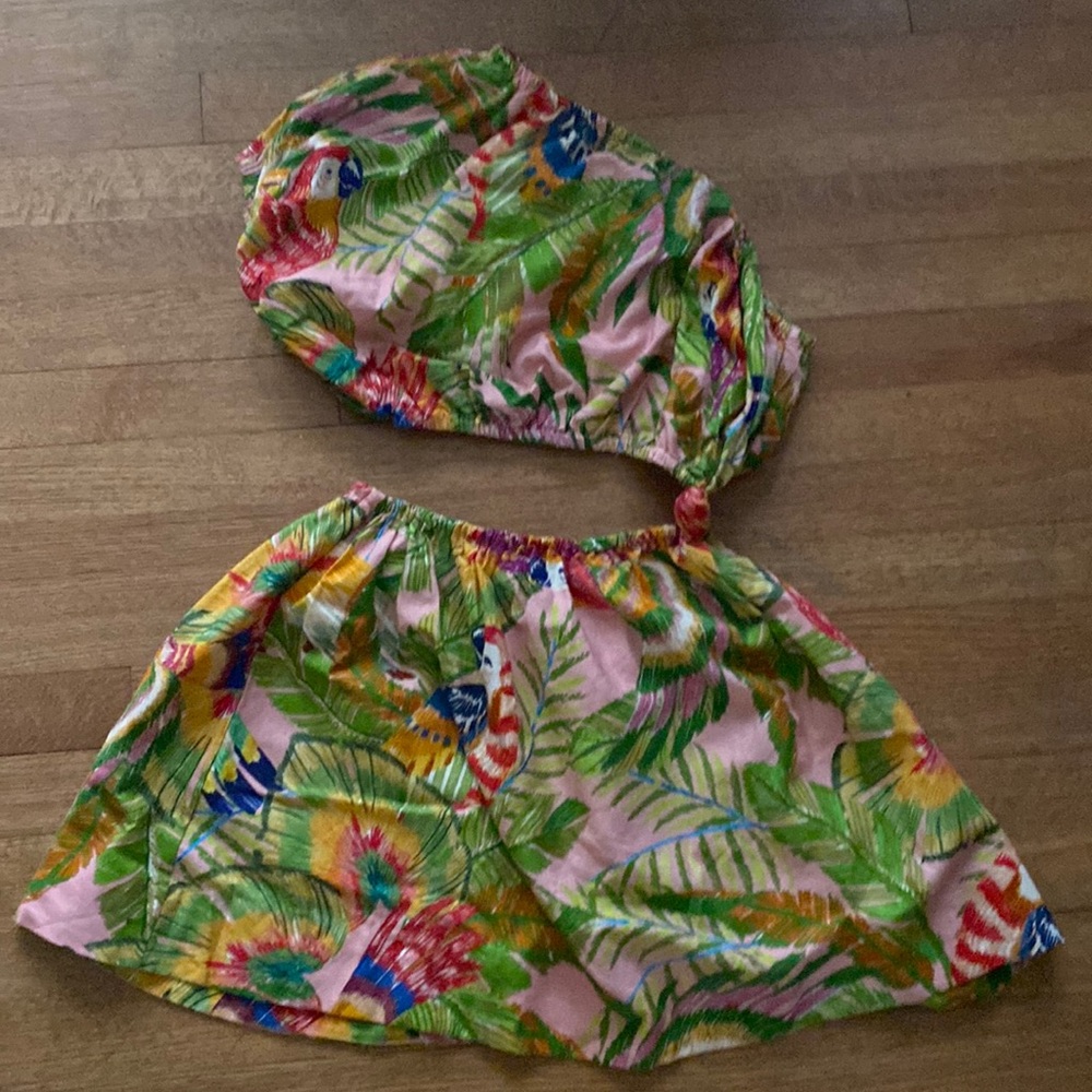 Farm Rio Anthropologie Macaw Leaves One Shoulder Mini Dress-size xs